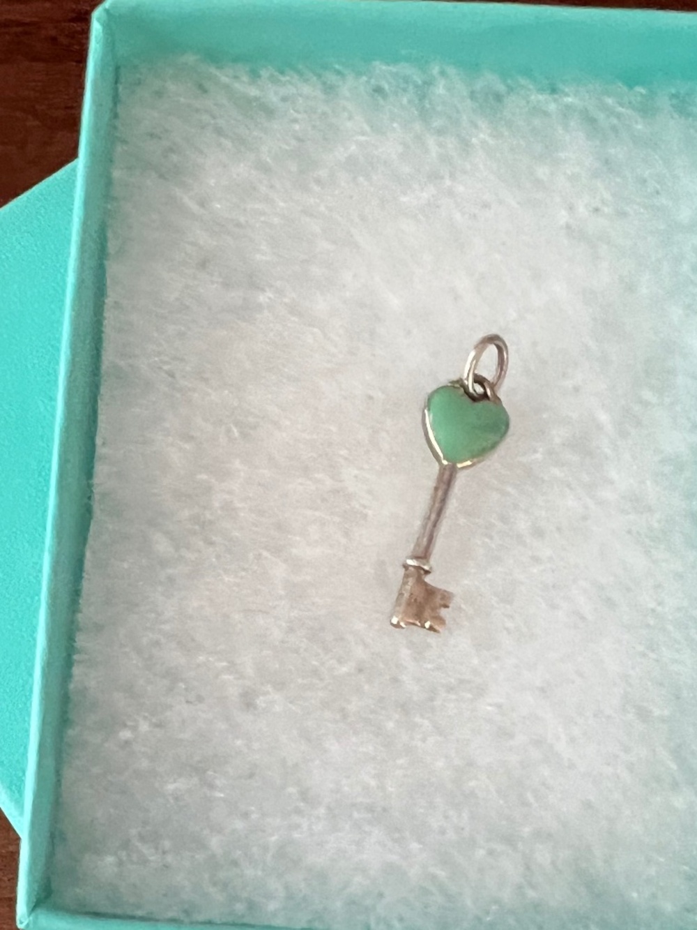 Tiffany enamel silver heart key charm